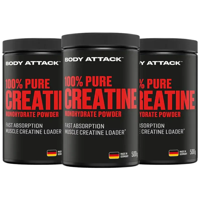 3 x Body Attack 100% Pure Creatine Monohydrate 500g